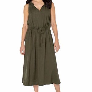 Well Worn Ladies' Long Linen Blend Dress, Green, Large